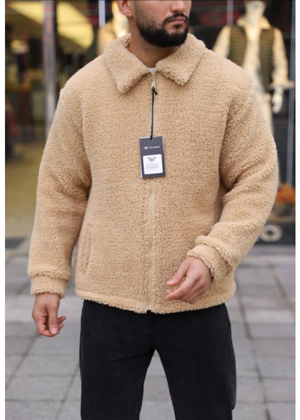 4'lü Peluş Ceket - Bej - 4268