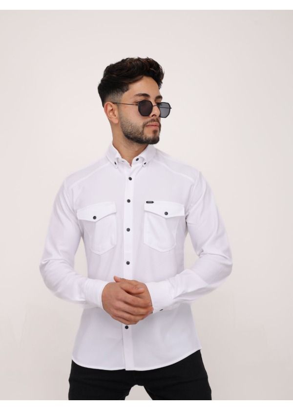 4'lü Regular Fit Cepli Gömlek - Beyaz - 2042