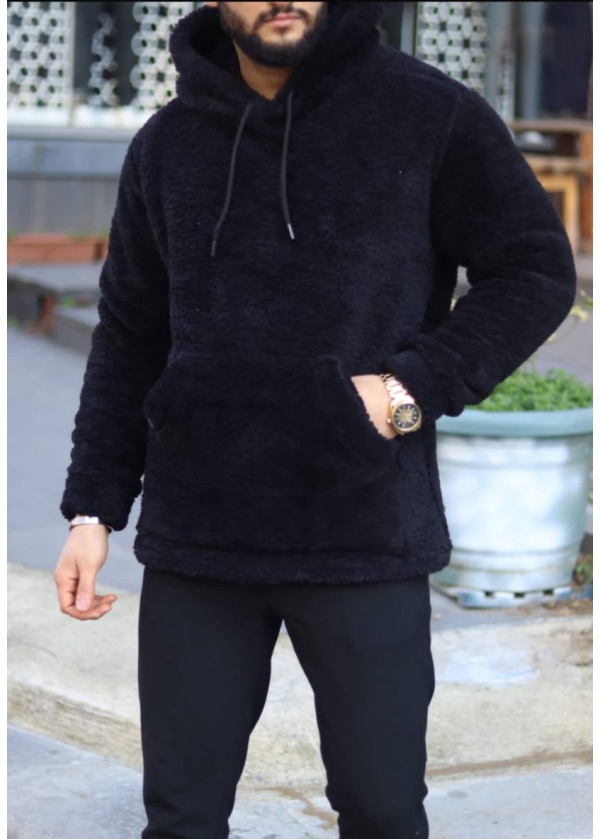 4'lü Peluş Kapşonlu Sweatshirt - Siyah - 9001