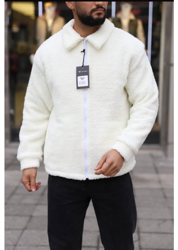 4'lü Peluş Ceket - Beyaz - 4268