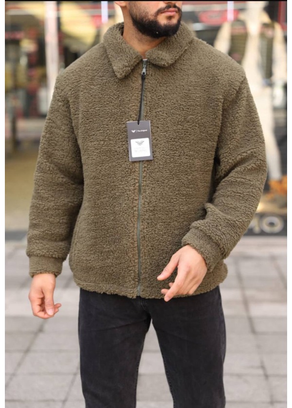 4'lü Peluş Ceket - Asker Yeşili - 4268