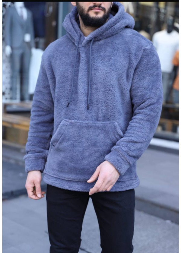 4'lü Peluş Kapşonlu Sweatshirt - Gri - 9001
