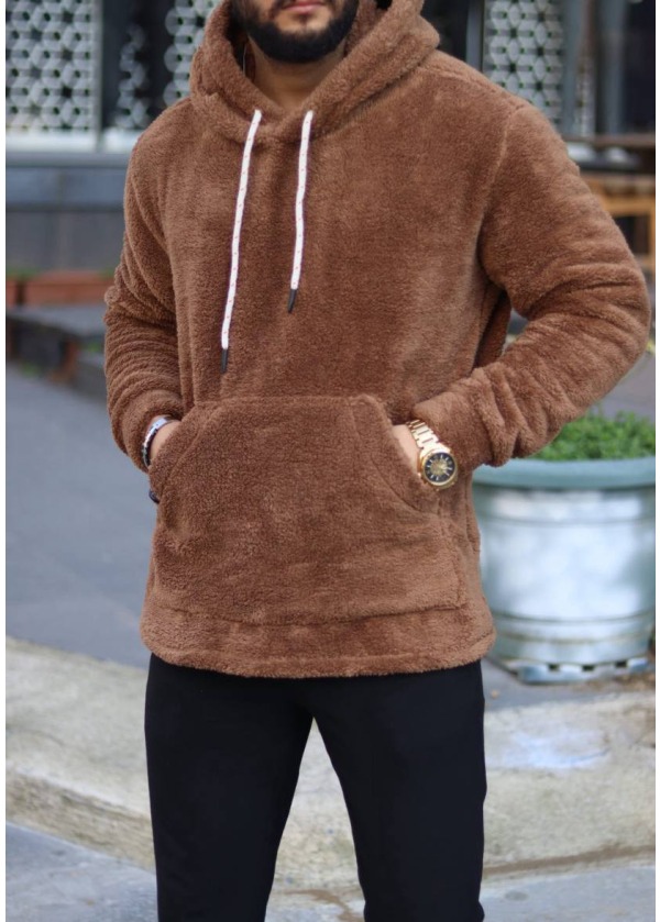4'lü Peluş Kapşonlu Sweatshirt - Kahverengi - 9001