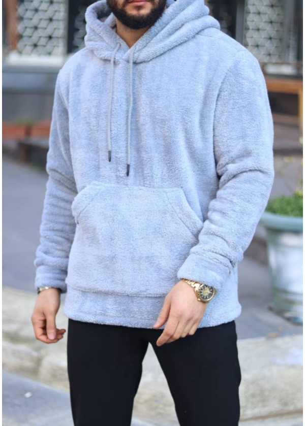 4'lü Peluş Kapşonlu Sweatshirt - Açık Mavi - 9001